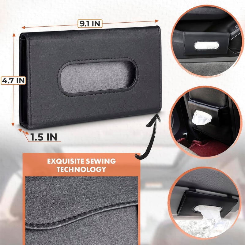 ALPENKOK Car Tissue Holder - Durable Tissue Holder in Car with Ergonomic Take-Out Port, Easy Access PU Leather Design (9.1" L x 1.5" W x 4.7" H) - Refillable Tissues Organizer Attached with Metal Clips - Image 2